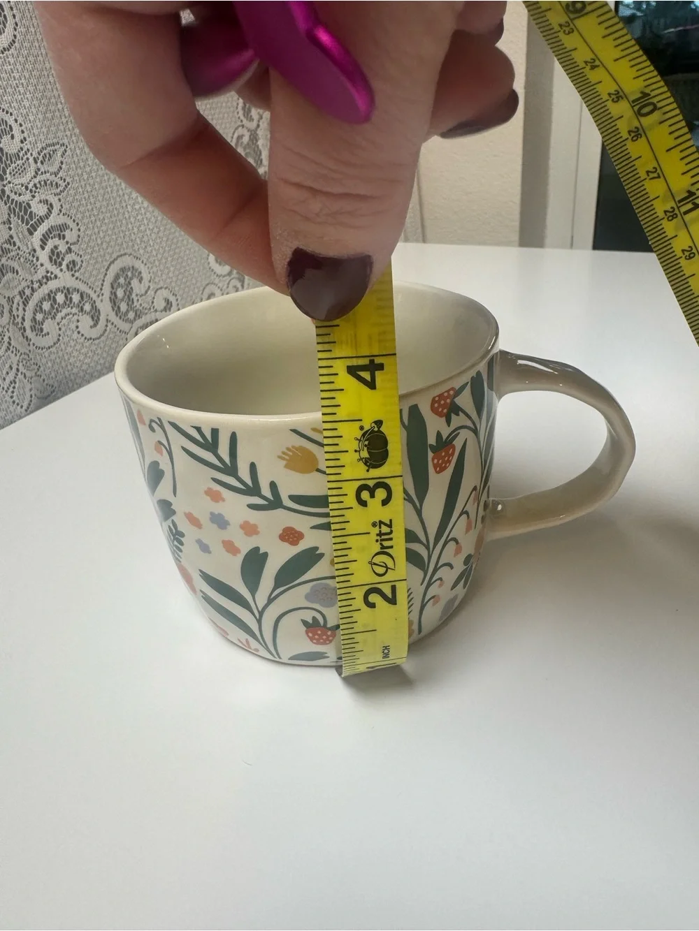 Mainstays Cream Ceramic Mug with Floral Strawberry Motif